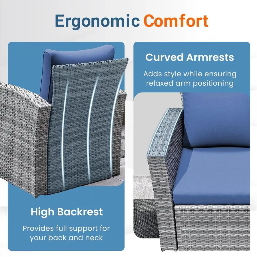 4 Piece Patio Furniture Set, Wicker Outdoor Patio Conversation Furniture Set, All Weather Outdoor Patio Sofa with Cushion and G