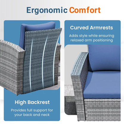 4 Piece Patio Furniture Set, Wicker Outdoor Patio Conversation Furniture Set, All Weather Outdoor Patio Sofa with Cushion and G