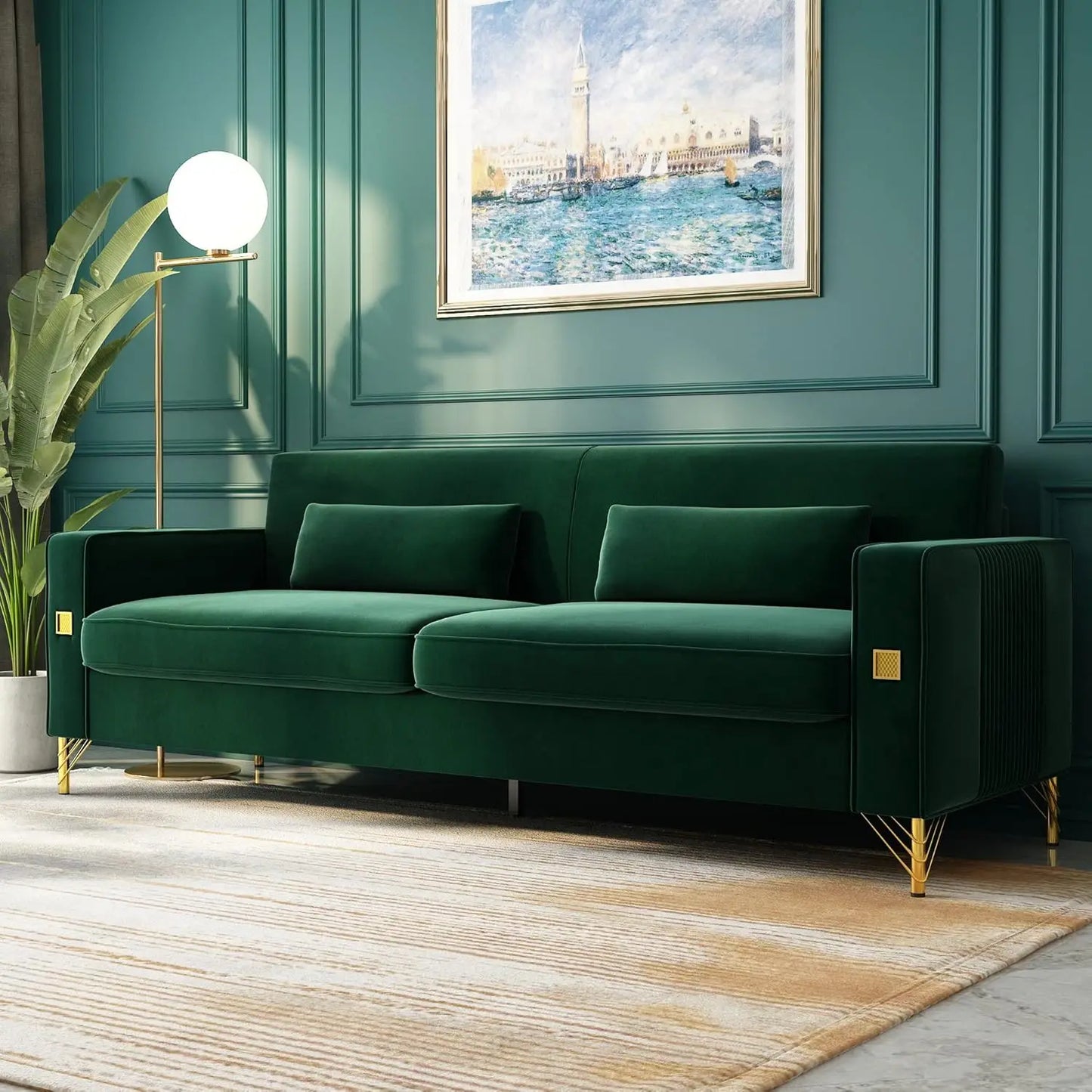85.63" Velvet Sofa,Modern Loveseat Couch with Pillows Set of 2 for Living Room,Bedroom,Apartment Furniture with, Customized