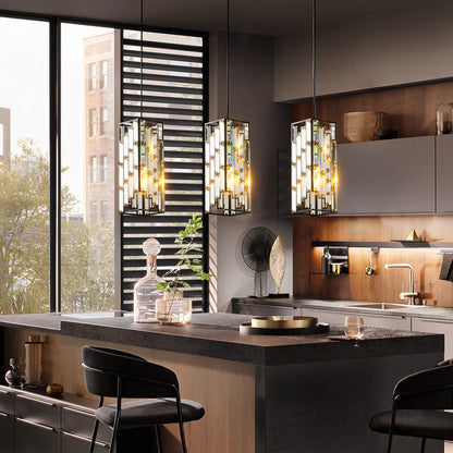 ARLGSITE Modern Luxury Crystal Pendant Light - 3 Pack, Adjustable Hanging Ceiling Lamp with Crystal Prism Design -Black Finish