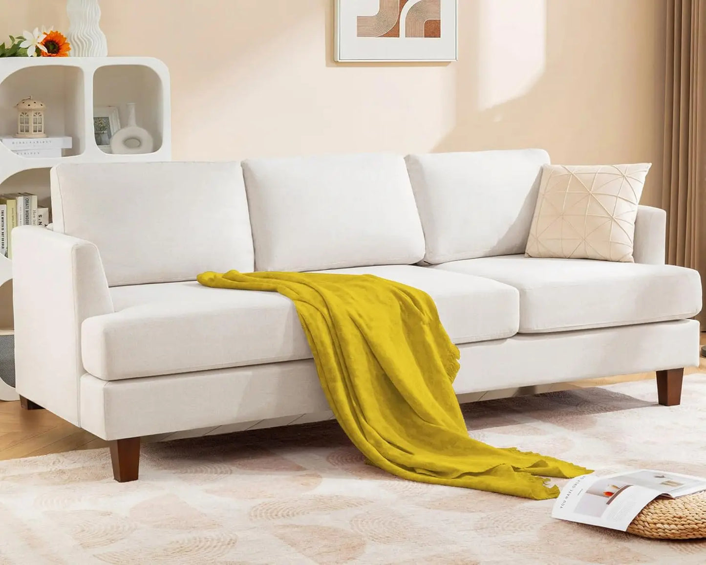3 Seater Sofa Couch with Deep Seats, 89" Mid Century Modern Upholstered Sofa with Armrests, Comfy Couches , Customized
