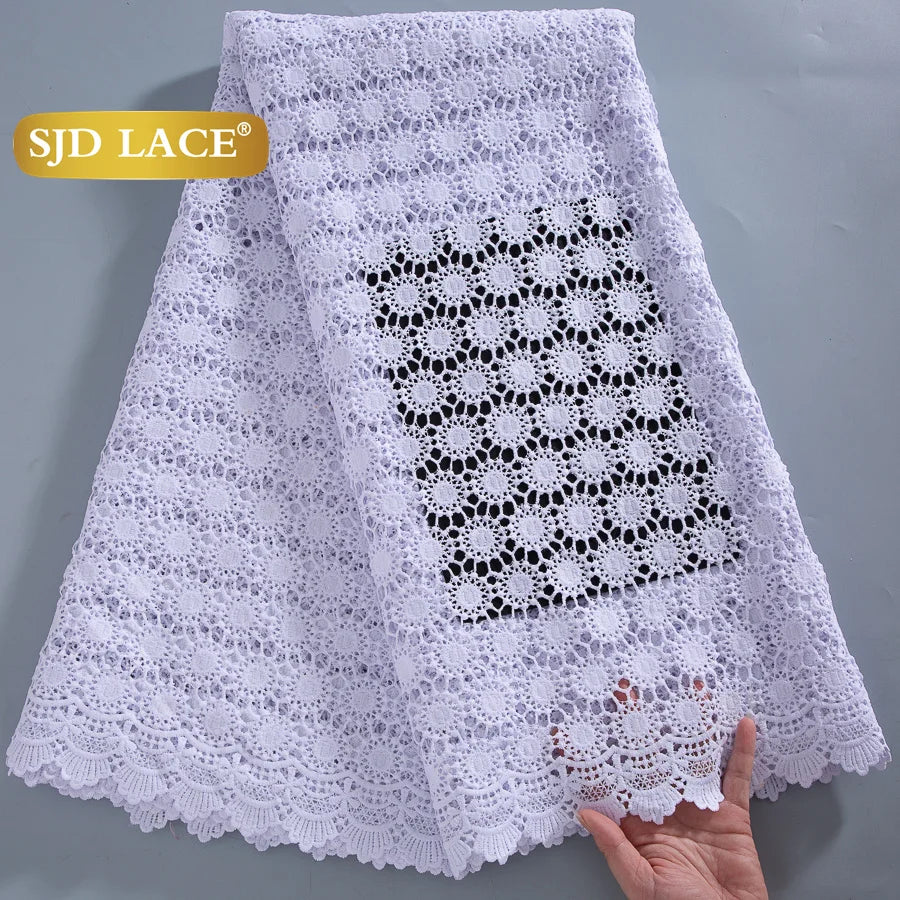 SJD LACE African Sequins Guipure Cord Lace Fabrics 5 Yards White 2025 New Nigerian Water Soluble Lace For Women Dresses Sew 4197