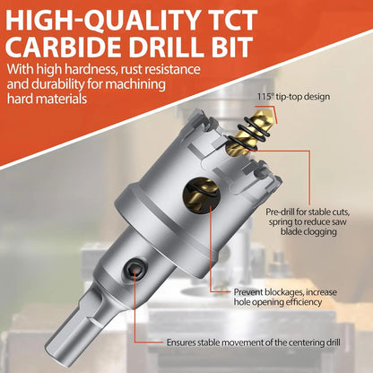 10Pcs TCT Hole Saw Set 16-53mm, Carbide for Metal/Plastic/Iron, w/Drill & Wrench