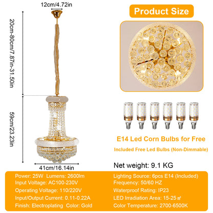 Modern Luxury Crystal Chandelier Empire Style Chandelier Pendant Ceiling Light Fixture for Living Room Stairway Bedroom Foyer