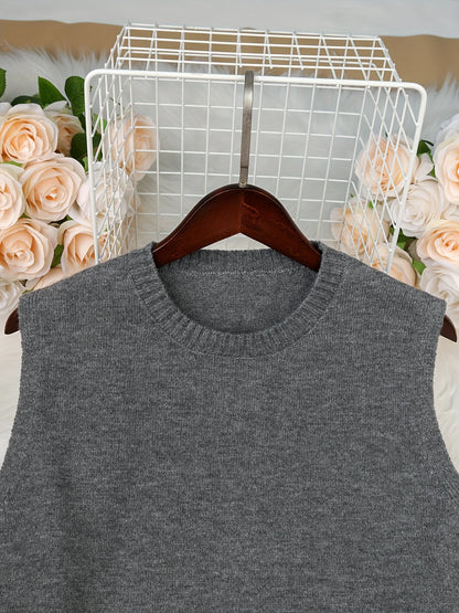 Autumn and Winter New Fashion Woman Sweater Knit Vest - Round Neck Sleeveless Pullover Loose-Fit Top