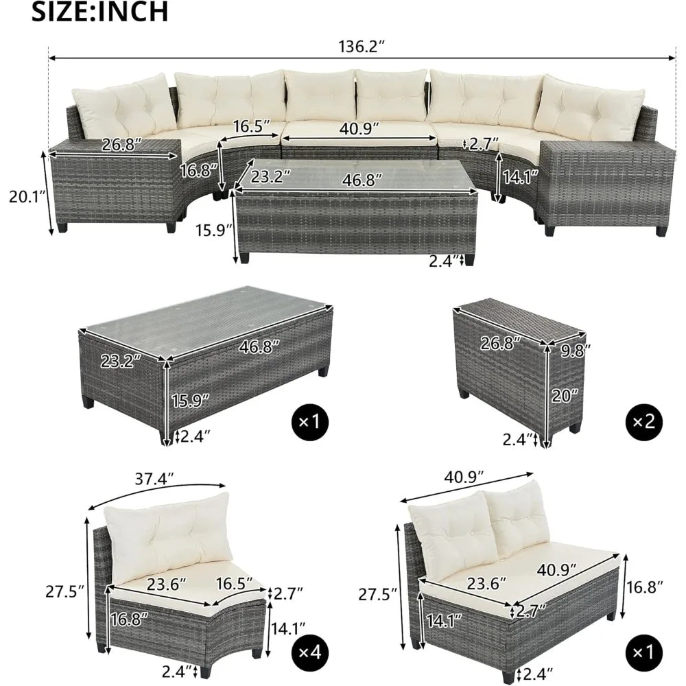 Outdoor Wicker Sectional Sofa Set with Curved Design and Rectangular Coffee Table - Water-Resistant and UV Protected