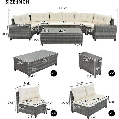 Outdoor Wicker Sectional Sofa Set with Curved Design and Rectangular Coffee Table - Water-Resistant and UV Protected