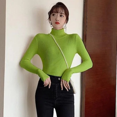 2025 Casual Slim Knitted Pullover Autumn Winter Thick Turtleneck Sweater Base Sweater Korean Style Simple Base Layer Warm Tops
