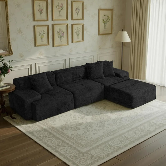 117" Modular Sectional Sofa Couch, Chenille Upholstered Boneless Couch, Oversized L-Shaped Cloud Sectional Couch, Customized