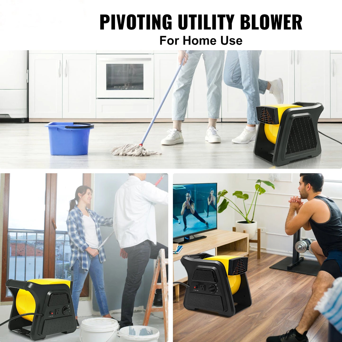 SucceBuy Pivoting Utility Fan 600 CFM High Velocity Floor Blower 300° Blowing Angle Air Mover for Drying Cooling Ventilating