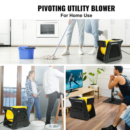 SucceBuy Pivoting Utility Fan 600 CFM High Velocity Floor Blower 300° Blowing Angle Air Mover for Drying Cooling Ventilating