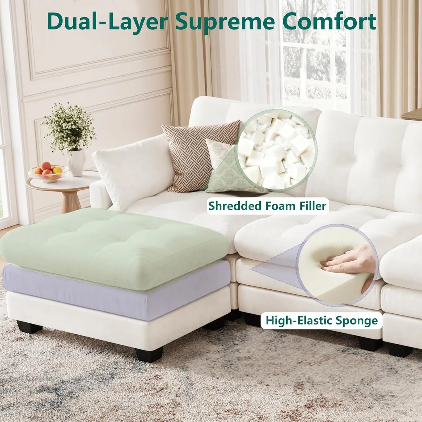 Modular Sectional U Shaped Sofa Couches for Living Room, Cloud Couch with Movable Ottoman, Comfy Chenille Sofa , Customized