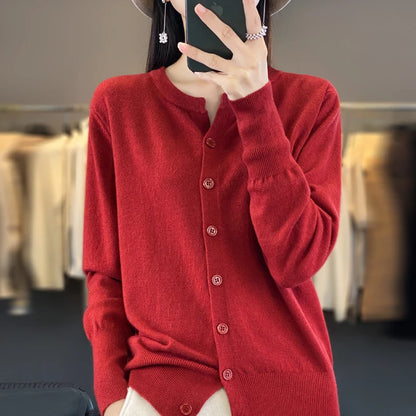 AOSSVIAO 2025 Autumn Winter New Cashmere Cardigan Women Solid Color Sweater Women Loose O-Neck Knitted Sweaters Simple Versatile