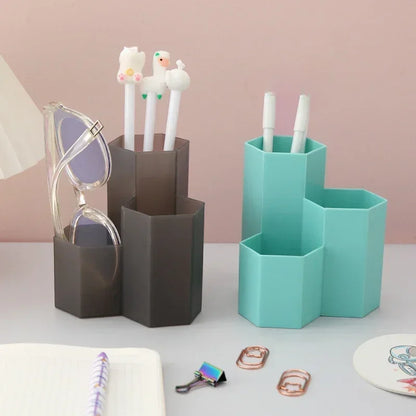 Simple Large Capacity Hexagonal Desktop Organizer Pen Container Holder Storage Pencil Cup 3 Slot Stand School Office Supplies