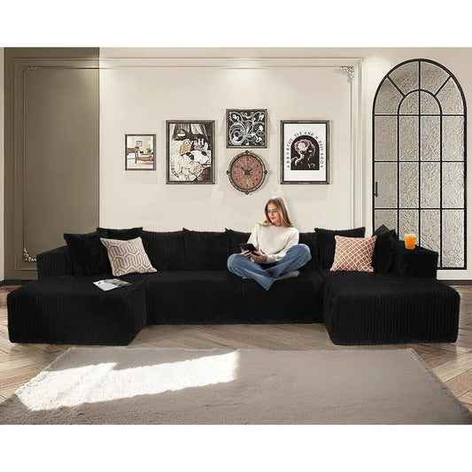 130 Cloud Boneless Sectional Couches for Living Room, U Shaped Sleeper Sofa Bed with Deep Seat Chaise, High Density Foam Compres