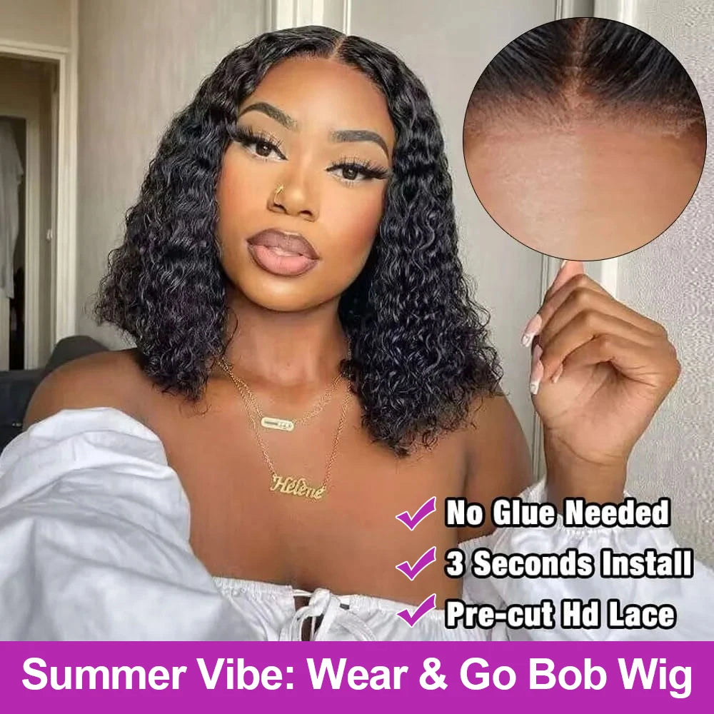 Short Curly Bob Wigs Human Hair 250% Glueless Brazilian Closure Frontal Wigs Without Glue Pre Cut Lace Wigs For Women On Sale