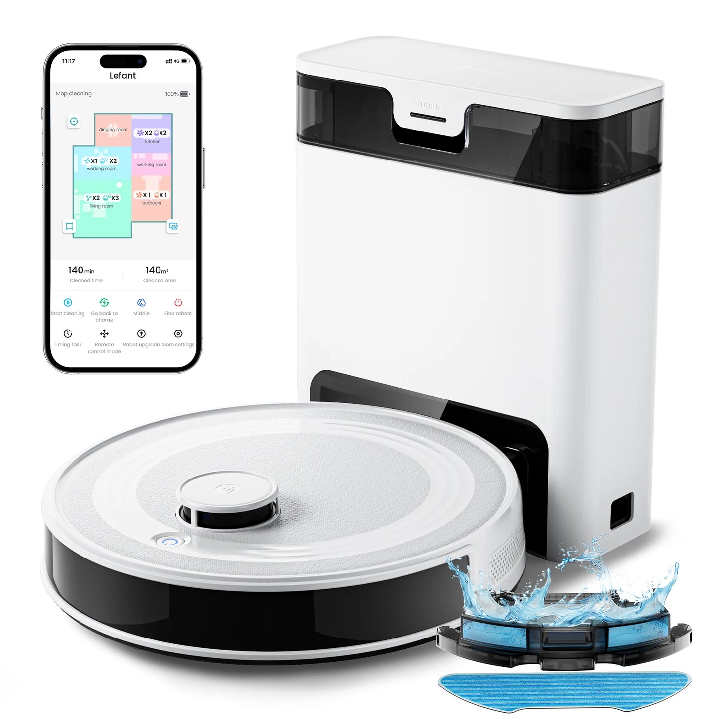 Lefant Robot Vacuum with Mop,Self-Emptying, 6000Pa , DTOF Laser Navigation, PSD Obstacle Avoidance, Wi-fi/Alexa Control