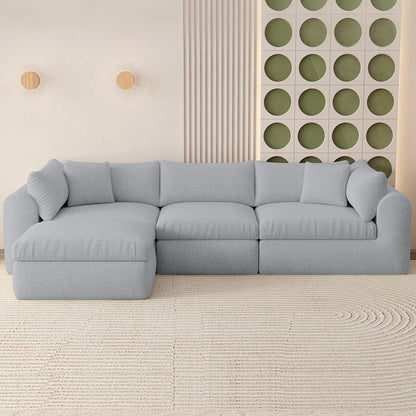 113" Cloud Modular Sectional Sofa - Comfy L-Shape Boneless Couch w/Ottoman & Deep Fluffy Seat, No Assembly Required,Customized