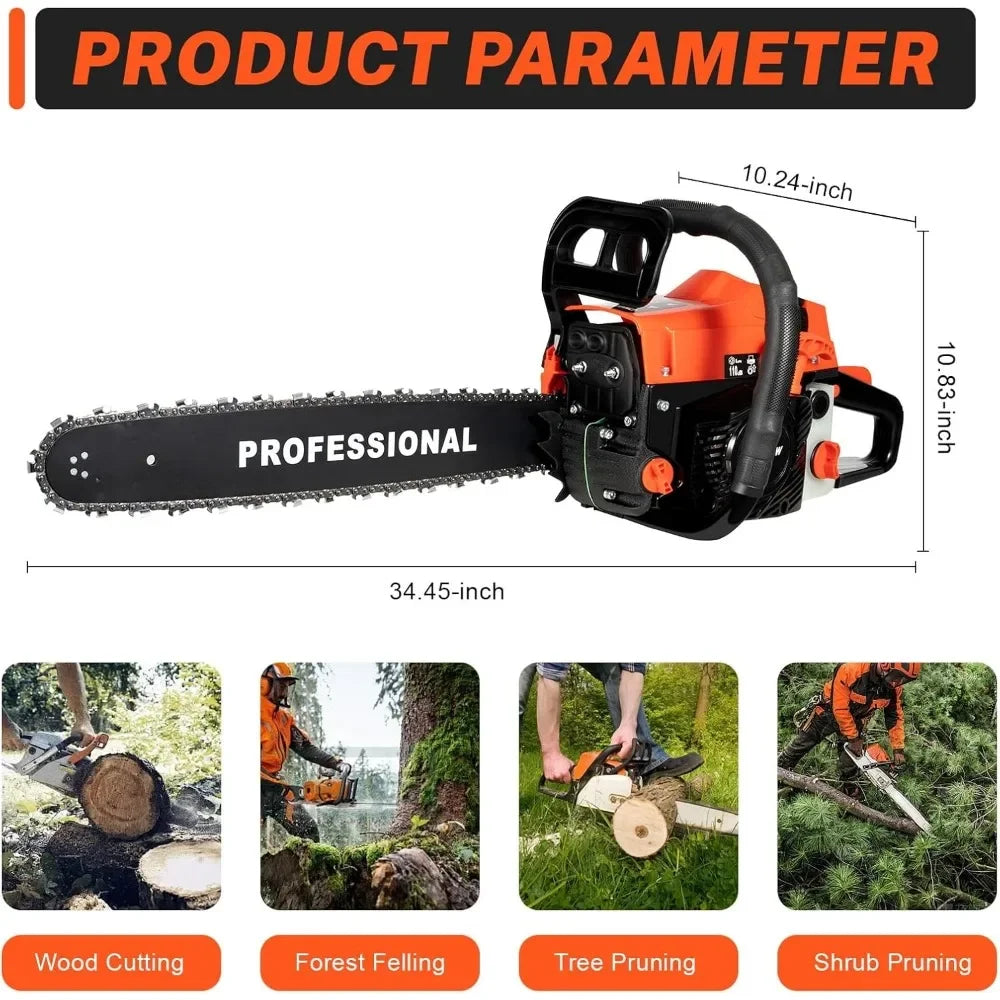 2 Stroke Gas Powered Chainsaw 58CC 20 Inches Gas Chainsaw Handheld Cordless Chain Saw for Tree Trimming Wood Cutting
