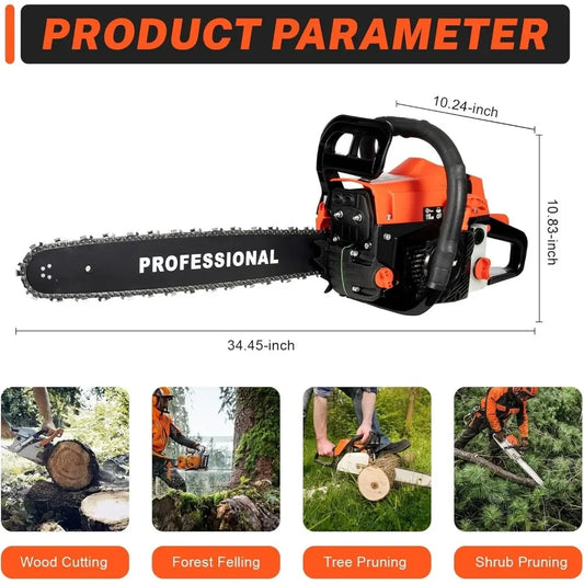2 Stroke Gas Powered Chainsaw 58CC 20 Inches Gas Chainsaw Handheld Cordless Chain Saw for Tree Trimming Wood Cutting