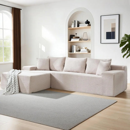 105" Cloud Modular Sectional Couch with L-Shape Chaise, Upholstered Corduroy Couches for Living Room, No Assembly, Customized