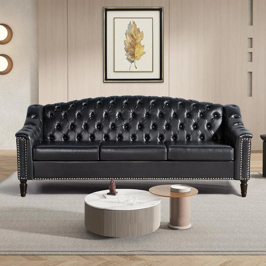 Mid-Century Modern Leather Couch, 80" Large Upholstered Sofa with High Back, Chesterfield Sofa Sleeper Settee , Customized