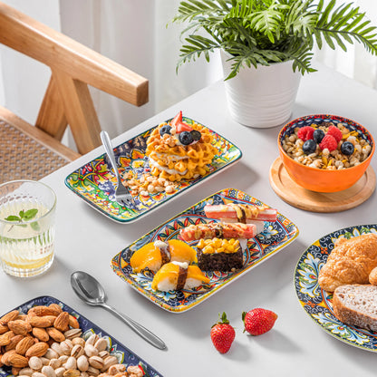 vancasso 6/12 Piece Porcelain Rectangular Serving Plates Bohemian 8.5inch Dinner Plates Set for Beef/Food/Noodles/Pasta 6 People