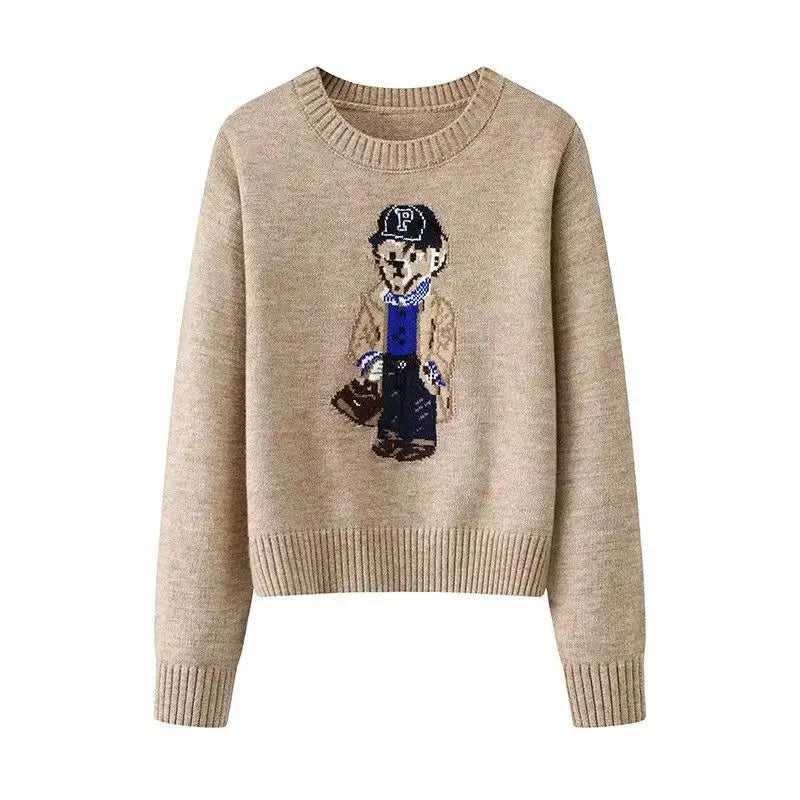 New 2024 Autumn Winter Pullover Sweater Women Cashmere Knitwear Tops Bear Print Warm Pullovers Korean Fashion Chic Woman Clothes
