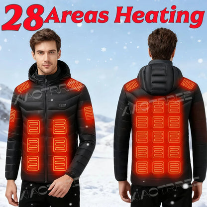 28 Areas Men Women's Heating Jacket Winter USB Heated Jackets Smart Heated Clothing Ski Camping Waterproof Warm Self Heating