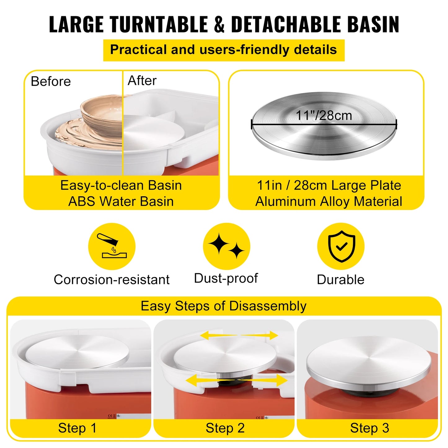 SucceBuy Electric Pottery Wheel Machine 28cm 350W Manual Handle Foot Pedal for School Ceramic Clay Working Forming DIY Art Craft