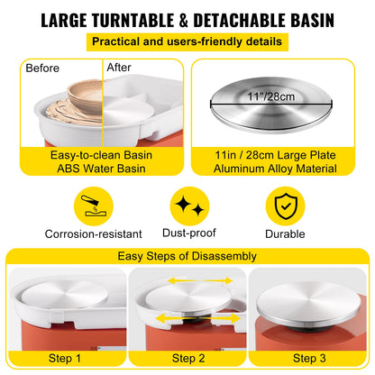 SucceBuy Electric Pottery Wheel Machine 28cm 350W Manual Handle Foot Pedal for School Ceramic Clay Working Forming DIY Art Craft