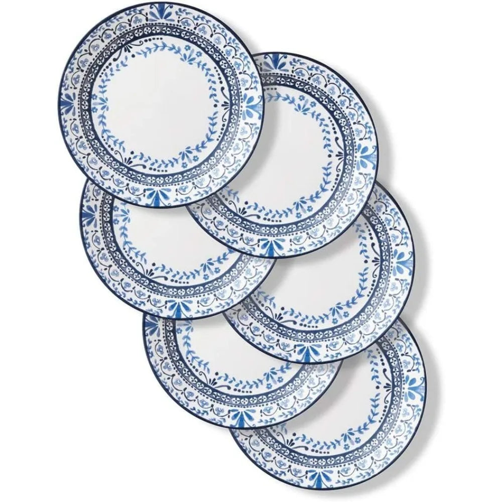 Corelle Vitrelle 6-Piece Dinner Plate Set: Triple Layer Glass, Chip-Resistant, Lightweight, Round Plates in Portofino Pattern