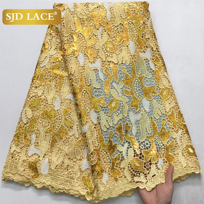 SJD LACE Nigerian Sequins Water Soluble Lace Fabrics 2025 High Quality African 5Yards Guipure Cord Lace for Women Dress Sew 4046