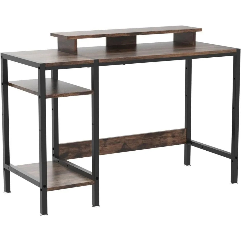 Gaming/Computer Desk - 47” Home Office Small Desk with Monitor Stand, Rustic Writing Desk for 2 Monitors, Adjustable Storage Spa