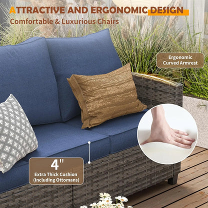 6pc Gray PE Rattan Sectional Sofa Set Swivel Chair & Side Table 4" Cushions Patio Garden, Customized