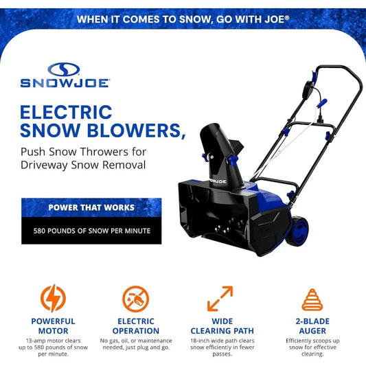 Snow Joe Electric Snow Blower, Push hrower for Driveway Snow Removal, Blue