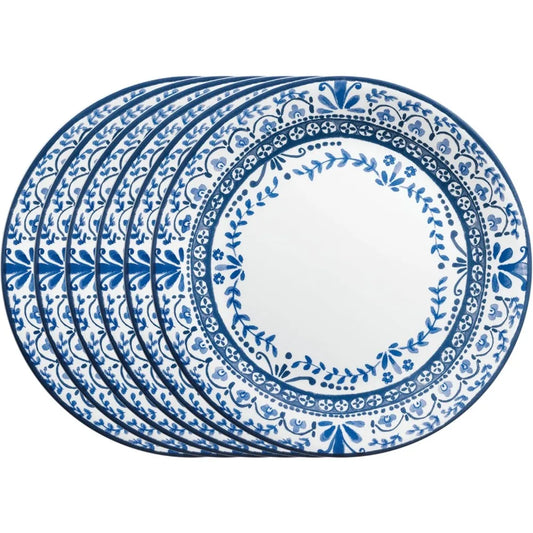 Corelle Vitrelle 6-Piece Dinner Plate Set: Triple Layer Glass, Chip-Resistant, Lightweight, Round Plates in Portofino Pattern