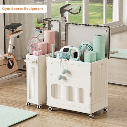 Household Foldable Laundry Basket With Wheels and Lid Modern Large Capacity Dustproof Belt Cover Narrow Seam Storage Basket