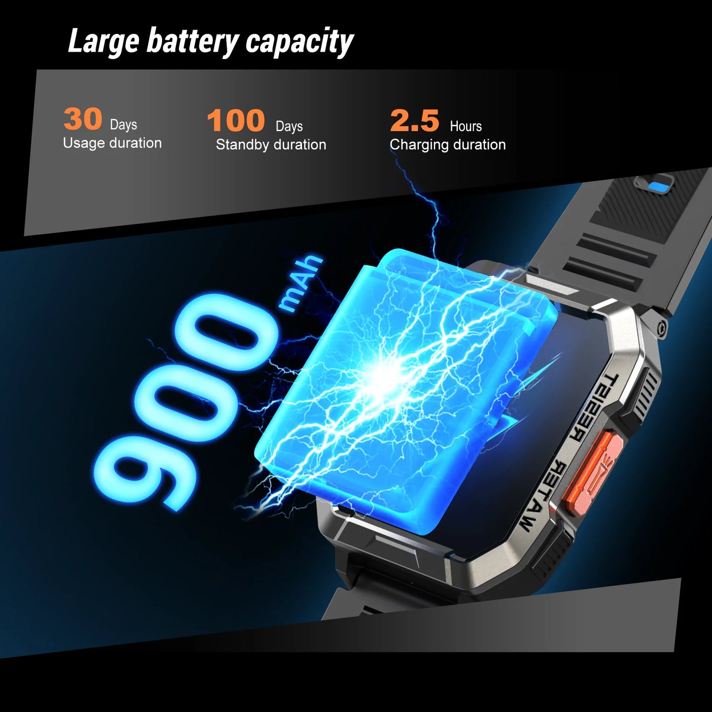 Blackview New Smart Watch 2.01'' HD Display Outdoor Men's Watches with Emergency Lighting Bluetooth Call Waterproof Smartwatch