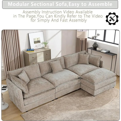 112.2" L-Shaped Cloud Couches | Deep 3 Seater Couch with Ottoman | Soft Chenille Cloud Sofa for Cozy Living Room,Customized