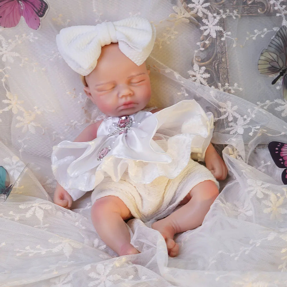 30cm Realistic Silicone Reborn Baby Doll Sleeping Girl with Pacifier Hand Painted Details for Birthday Gifts Educational Accesso
