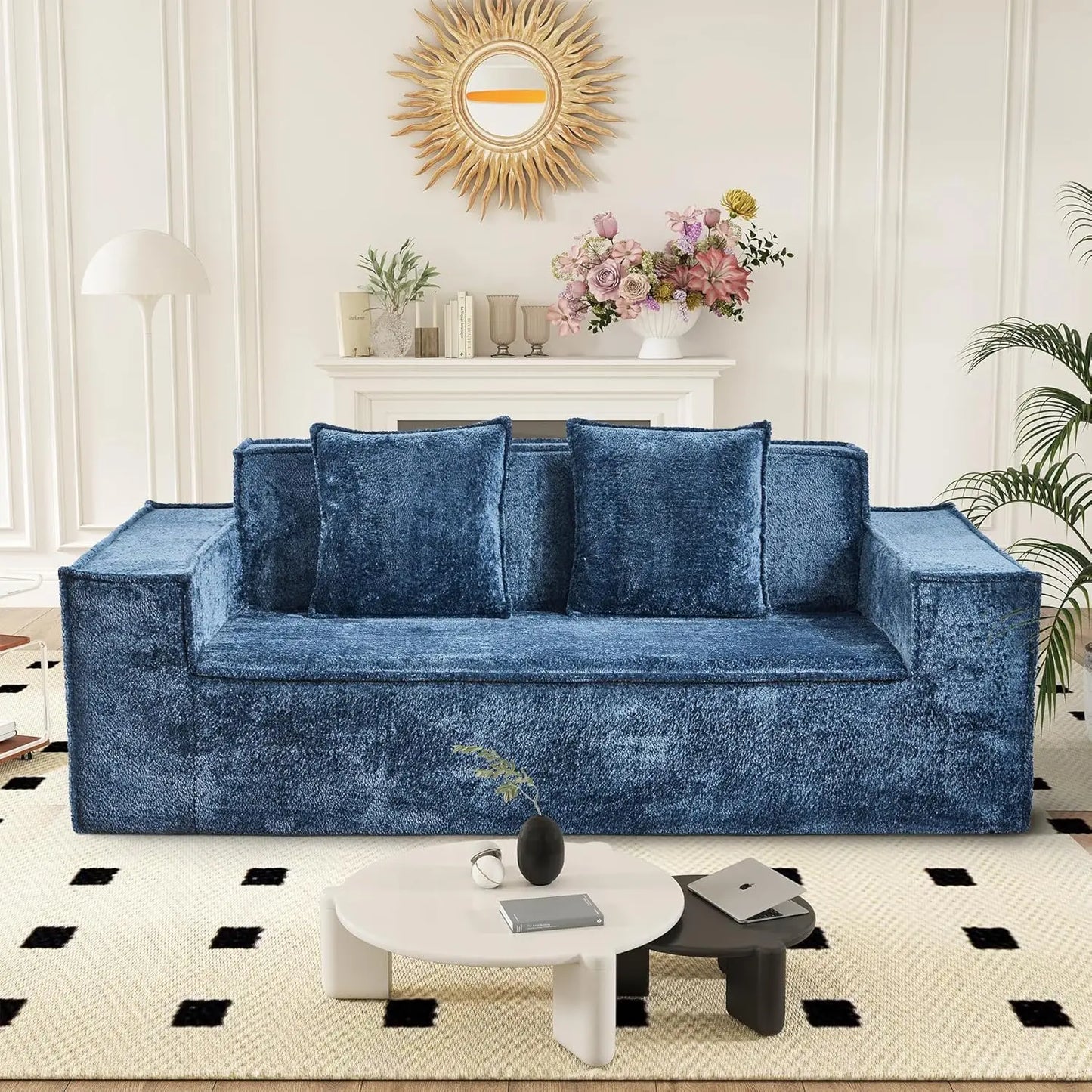 77'' Chenille Upholstered Modern Cloud Loveseat Sofa, No Assembly Required Deep Seat Couches Includes 2 pcs Pillows for Living R
