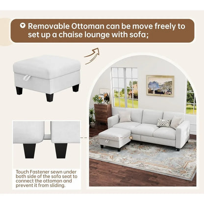 Sectional Couches for Living Room - Convertible L Shaped Couch with Storage Ottoman-Modern Linen Sofa 3 Seater, Customized