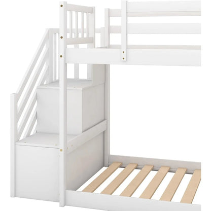 SOFTSEA Twin Over Twin Low Bunk Beds with Slide and Stairs, No Box Spring Needed