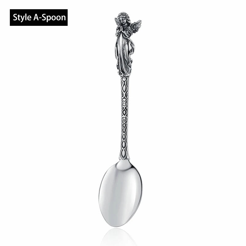 Creative Party Decor Fork and Spoon Set Skull Angel Mermaid Cutlery Stainless Steel Fork Spoon Halloween Party Dinner Cutlery