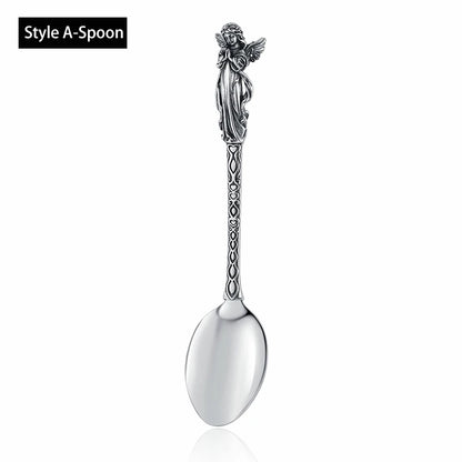 Creative Party Decor Fork and Spoon Set Skull Angel Mermaid Cutlery Stainless Steel Fork Spoon Halloween Party Dinner Cutlery