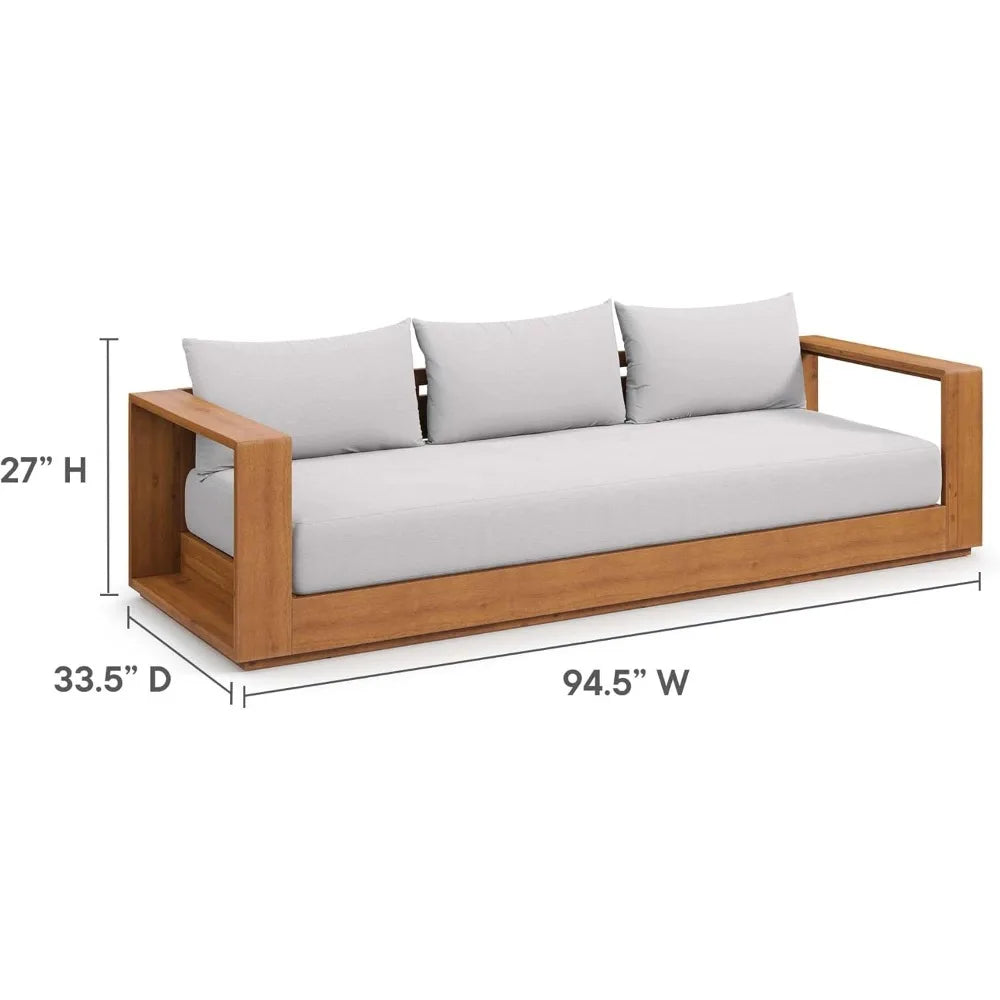 Tahoe Acacia Wood Outdoor Patio Sofa in Natural Light Gray with Weather-Resistant Cushions - Ideal as a Porch Couch or Sunroom