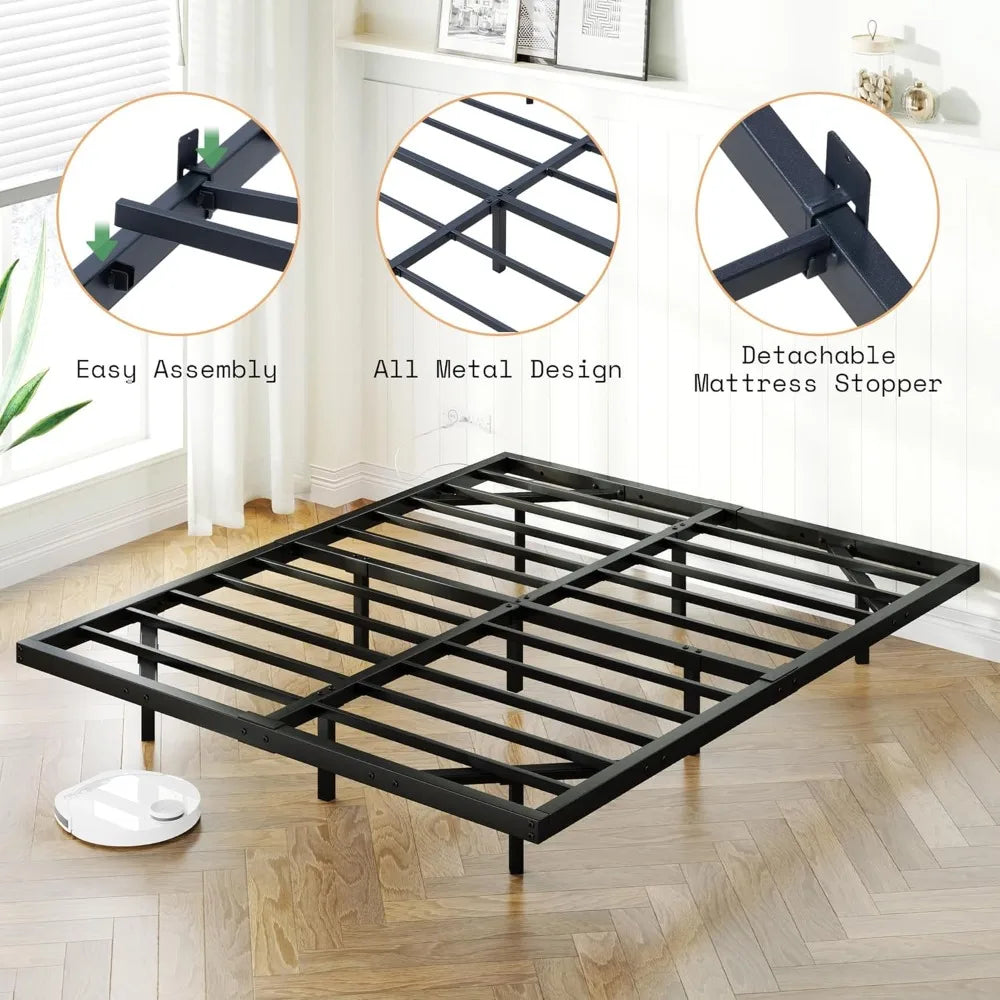 Queen Size Floating Bed Frame, Queen Bed Frame with LED Light, Heavy Duty Metal Platform Bed, No Box Spring Needed/Nois