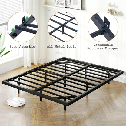 Queen Size Floating Bed Frame, Queen Bed Frame with LED Light, Heavy Duty Metal Platform Bed, No Box Spring Needed/Nois