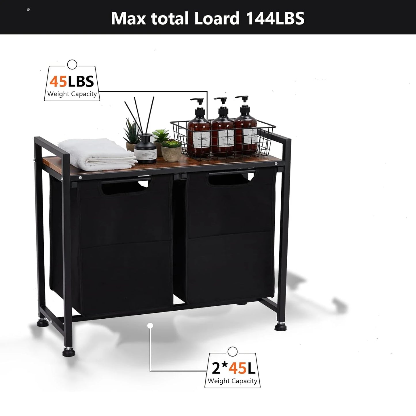 Laundry Hamper, Laundry Basket Organizer Laundry Sorter 2 Section with Removable Laundry Bag and Top Shelf, Dirty Clothes Hamper